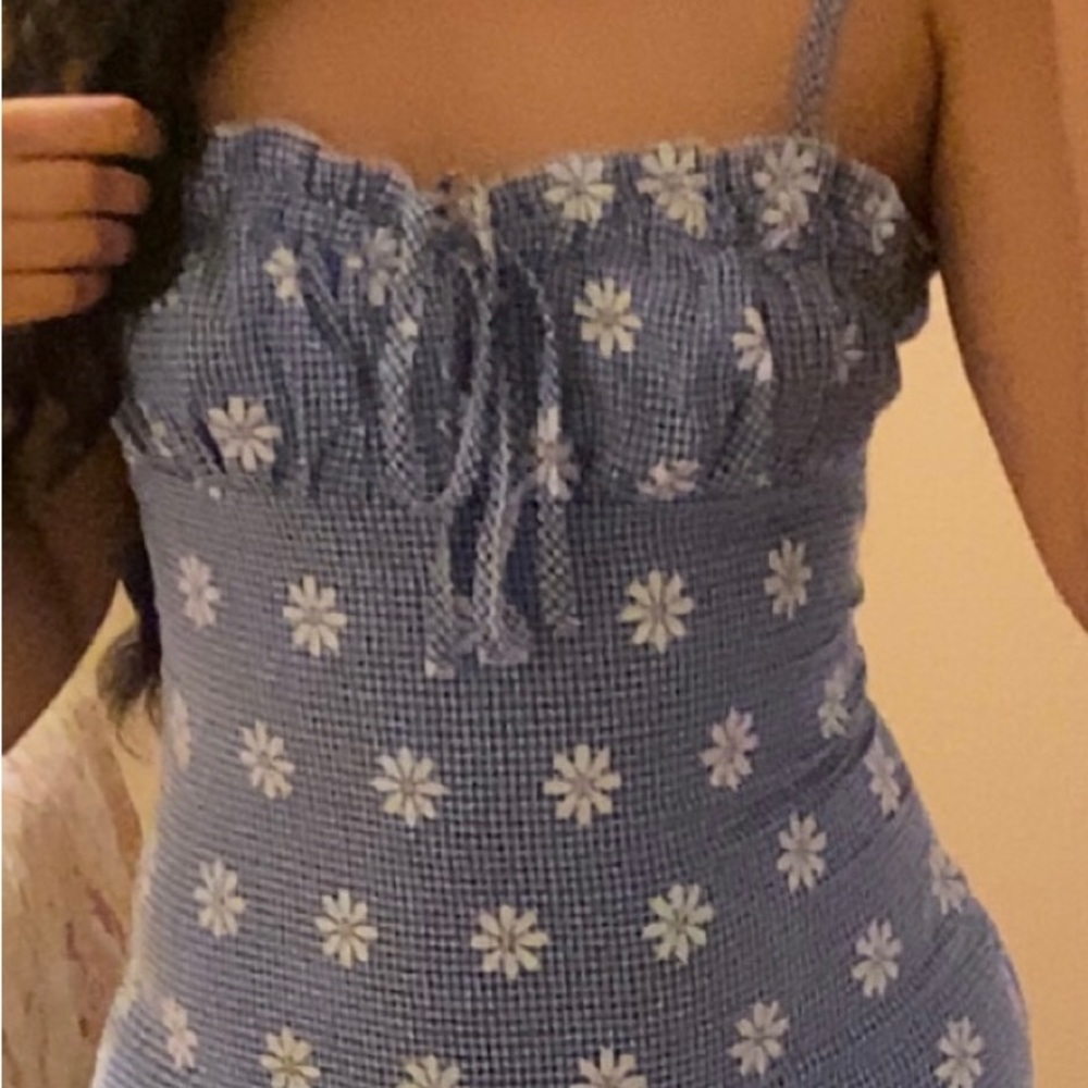 Gingham floral print dress